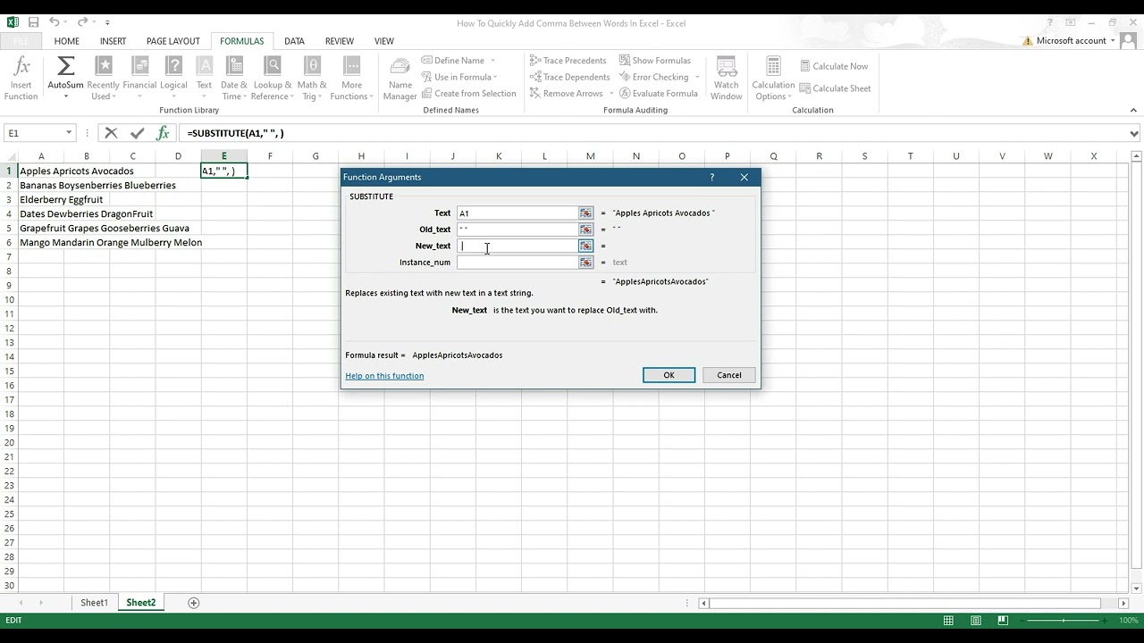 Substitute Formula To Add Commas In Excel Hacks YouTube Substitute Formula To Add Commas In Excel Hacks YouTube