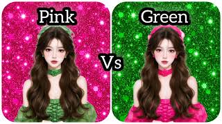 Pink💖Vs Green💚choice,lipstik💄heels 👠dress👗bag👝nalis 💅sunglass 🕶️,bow🎀which colour best comment me screenshot 2