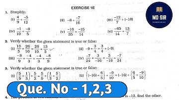 Rational Numbers | Class 8 Exercise 1E Q.N. 1,2,3 | Rs Aggarwal | Md Sir