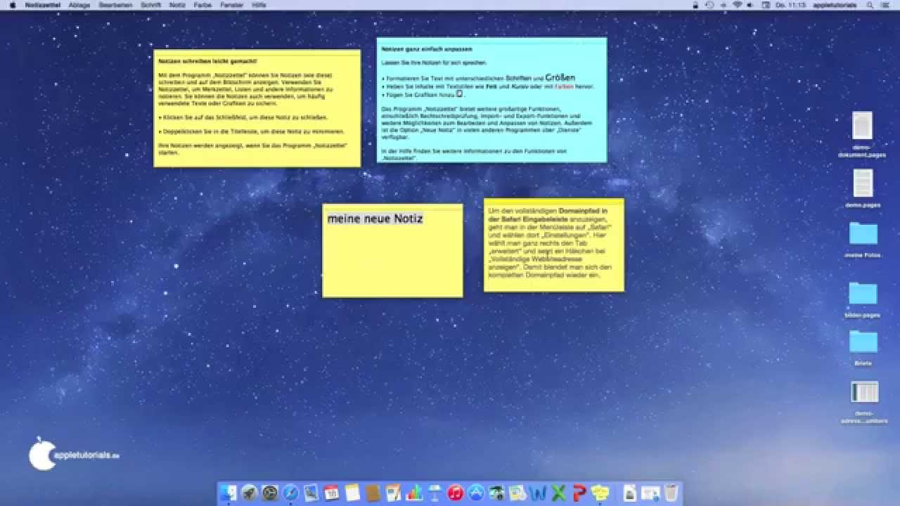 Mac Os X Notizzettel Auf Dem Mac Schreibtisch Erstellen Youtube