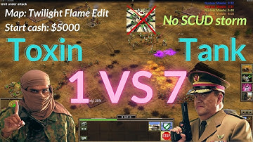 Toxin 1 VS 7 Tank Hard Bots AI Start cash $5000 Twilight Flame Edit C&C Generals Zero Hour Gameplay