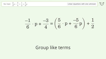 Linear equation with one unknown: Solve 2/3p-3/4=1/2+5/6p step-by-step solution