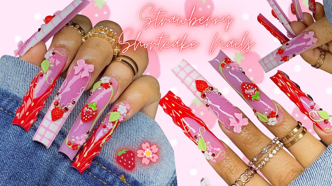 STRAWBERRY SHORTCAKE SPRING NAILS🍓🌸/ ACRYLIC NAILS DESIGN 
