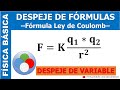 DESPEJE DE FÓRMULAS - LEY DE COULOMB (Variable distancia)