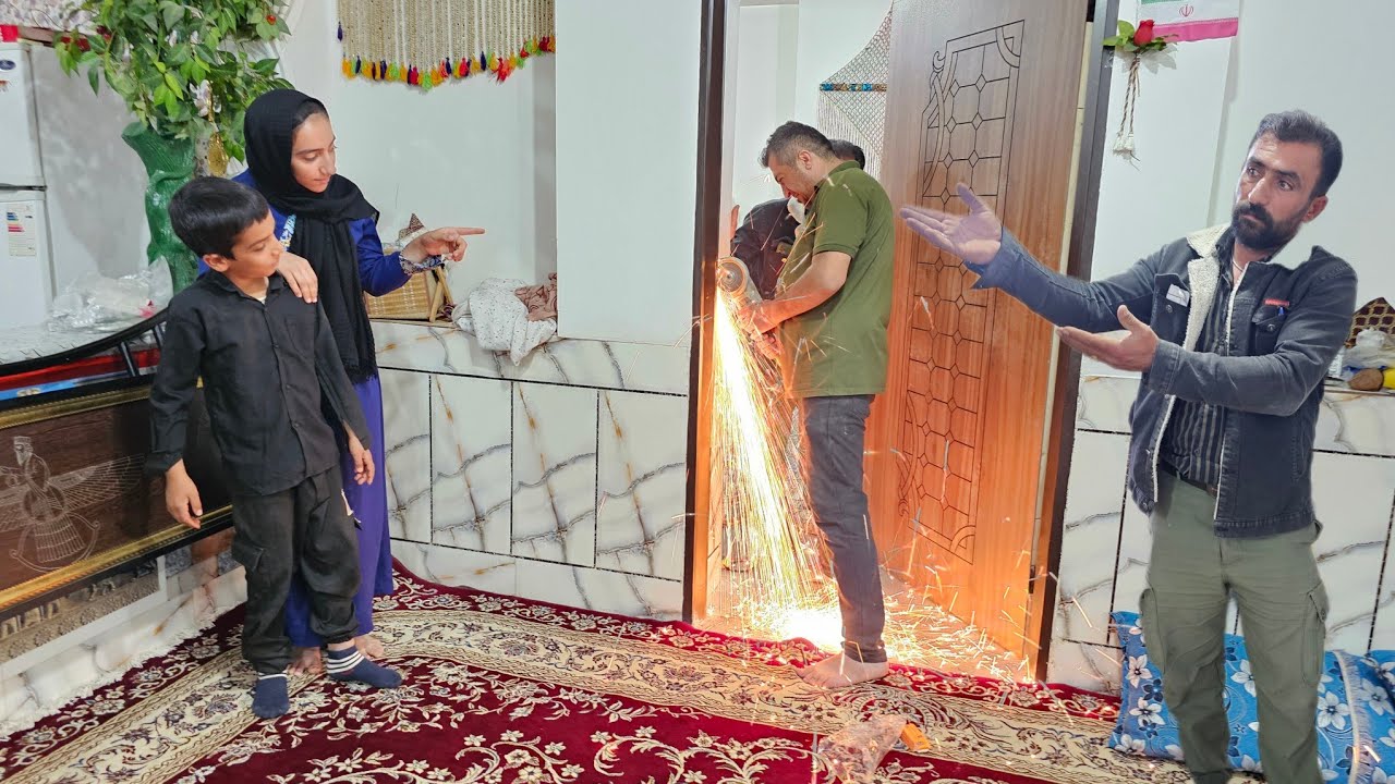 Abdullah making grandson's doors and Fatima preparing a great lunch