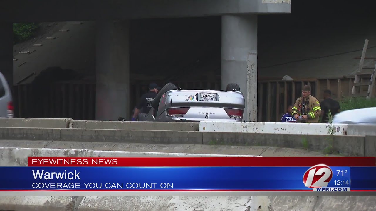 Car rolls over on I-95 in Warwick during rush hour - YouTube