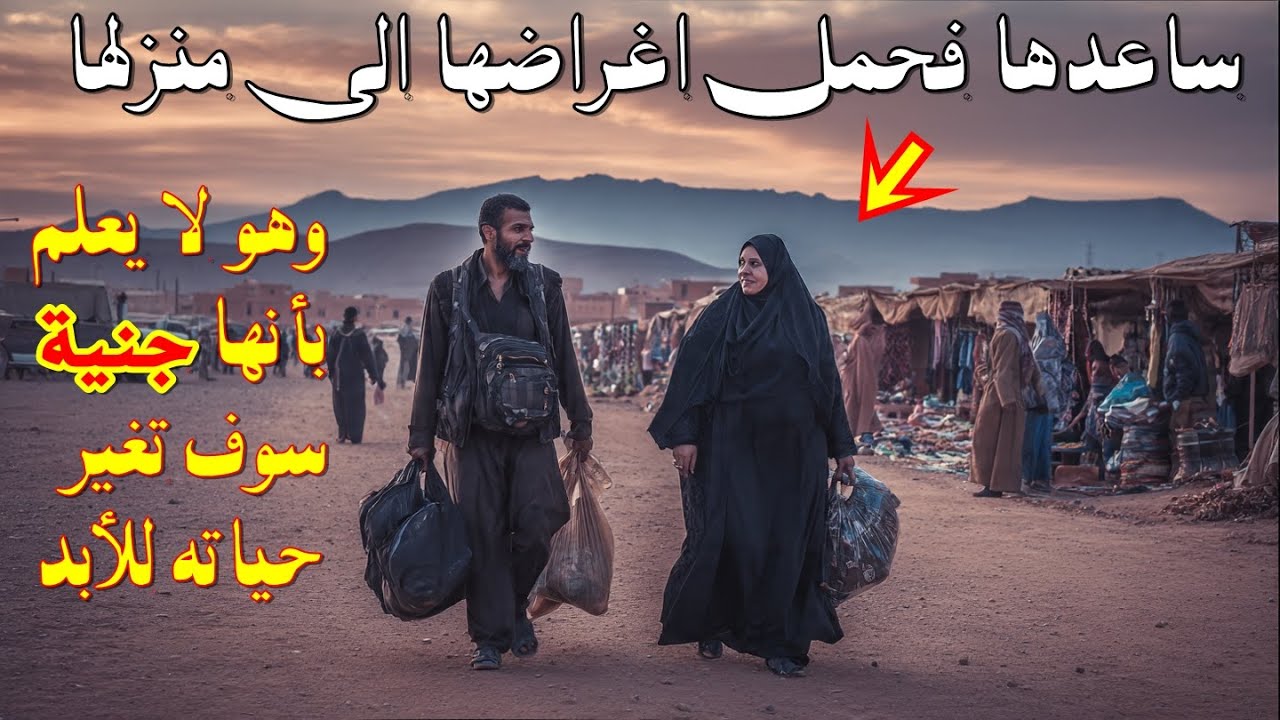 #قصة شاب ساعد جنية في السوق وهو لا يعلم ,فحمل اغراضها لمنزلها فأعجبت به فتزوجها لتحقق احلامه ففاجئته