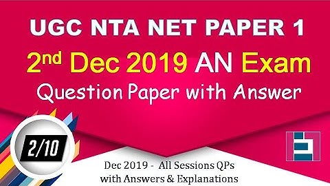 2 Dec 2019 Afternoon session UGC NTA NET Question paper with Official Answers