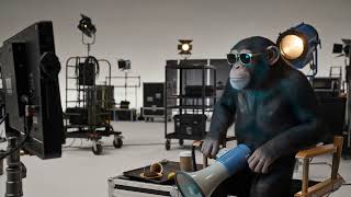 Make a AI filmmaking tool. Feature the chimpanzee in the film studio. Make it funny.