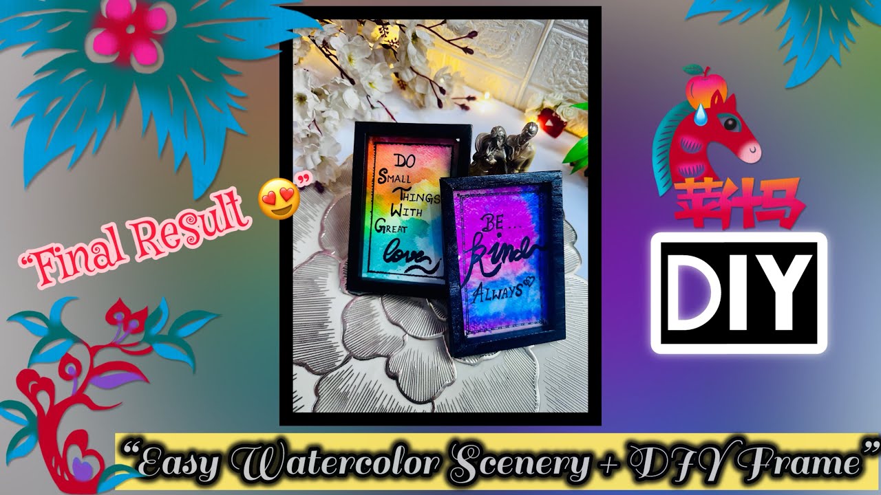 Easy✨Watercolor Scenery Painting with Black Paper Frame 😱| DIY Aesthetic Wall Art #diy #viralvideo 