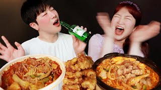 SUB)MUKBANG with a SUBSCRIBER!😂 Laughed so much, couldn't even eat the foods! No ASMR! Hyperactive🔥