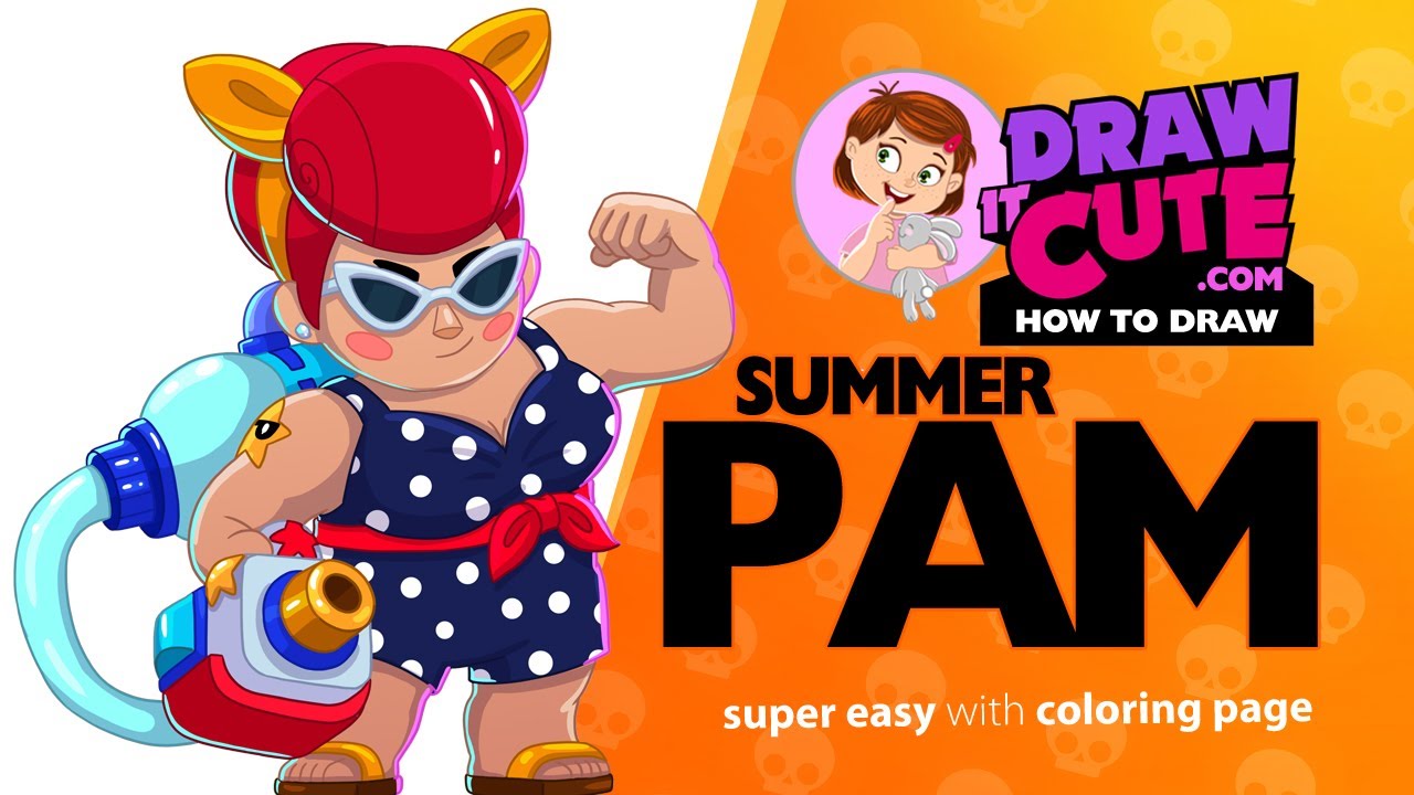How To Draw Summer Pam Brawl Stars Super Easy Drawing Tutorial With A Coloring Page Youtube - brawl stars pam desenho