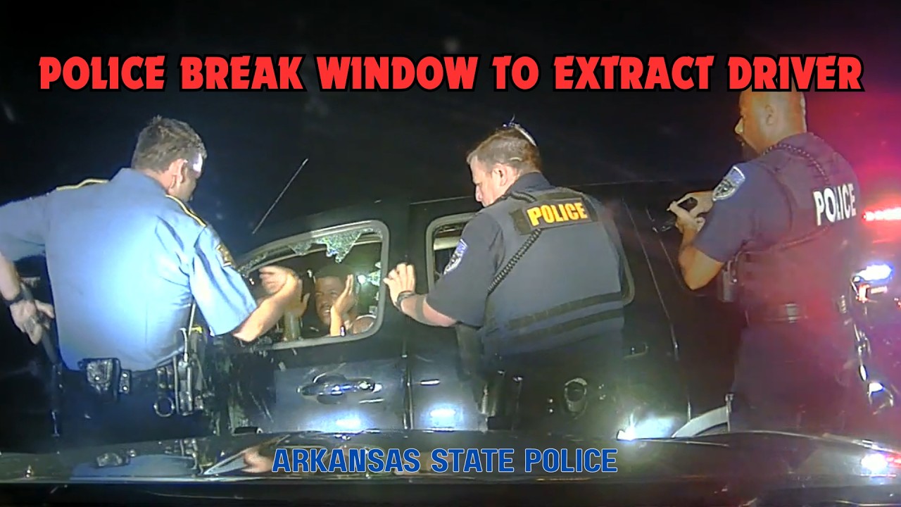 POLICE BREAK WINDOW TO EXTRACT DRIVER AFTER ARKANSAS STATE POLICE PIT ...