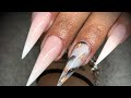 Acrylic nails - stiletto ombré set with marbling