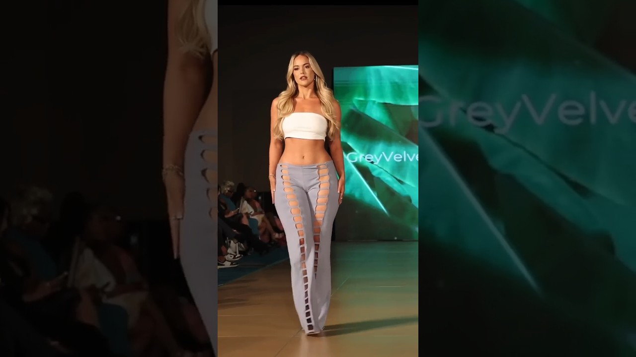 FLLFW Model Marissa Dubois wearing Grey Velvet at Fort Lauderdale Fashion Week 2023