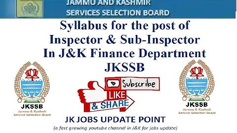 Syllabus of Inspector & Sub Inspector in Finance Department by JKSSB