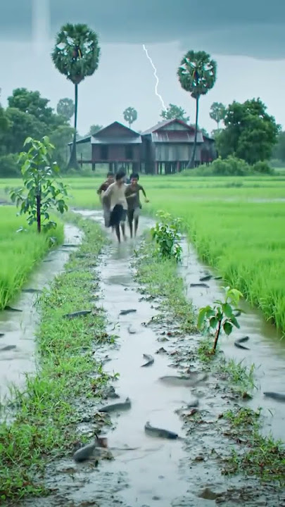 Peaceful and lovely rice field . #survival #fishing #primitiveplus #catchingfish #nature