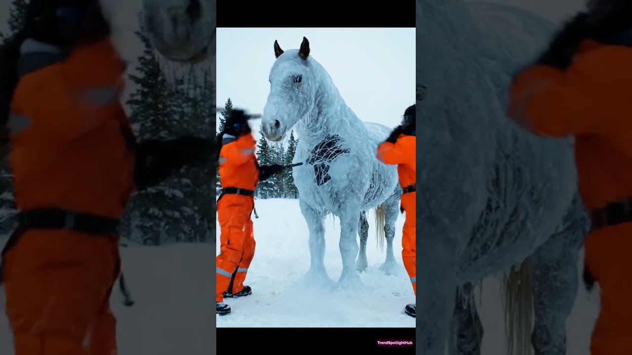 A Massive Horse is Rescued trapped inside ice shell 