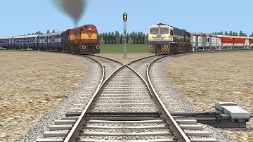 Rajdhani Express Overtakes Passenger Train at Forked Railroad - BeamNG.Drive