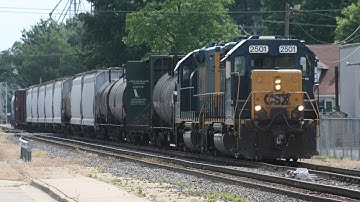 CSX #2501 with a sweet Leslie RS5T horn! Lots of horn action!! Effingham Illinois 6-4-12