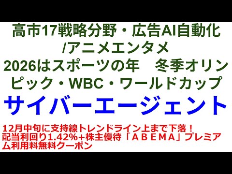 サイバーエージェント　高市17戦略分野・広告AI自動化/アニメエンタメ2026はスポーツの年　冬季オリンピック・WBC・ワールドカップ　配当利回り1.42％+株主優待　株式投資動画