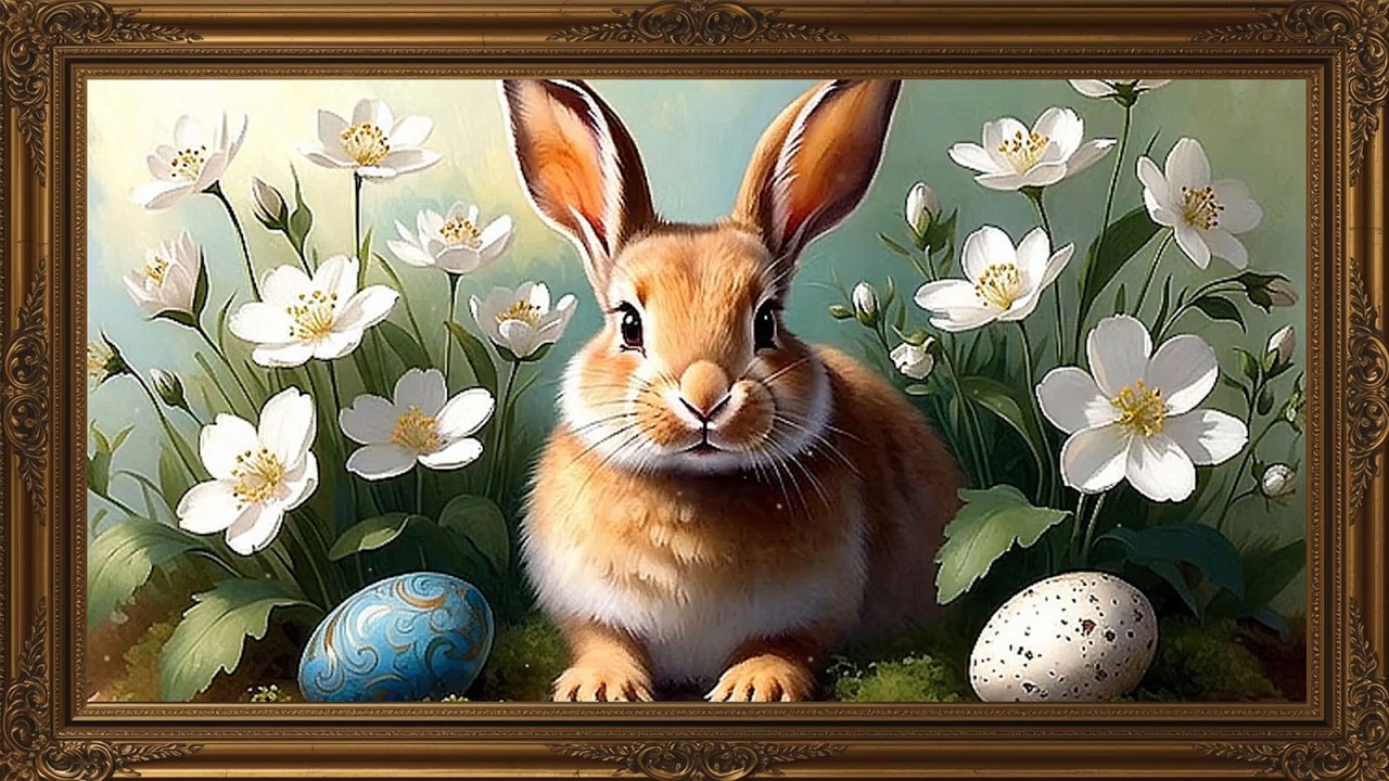 Easter Bunny Oil Painting with Flowers Ambience with Soothing Music