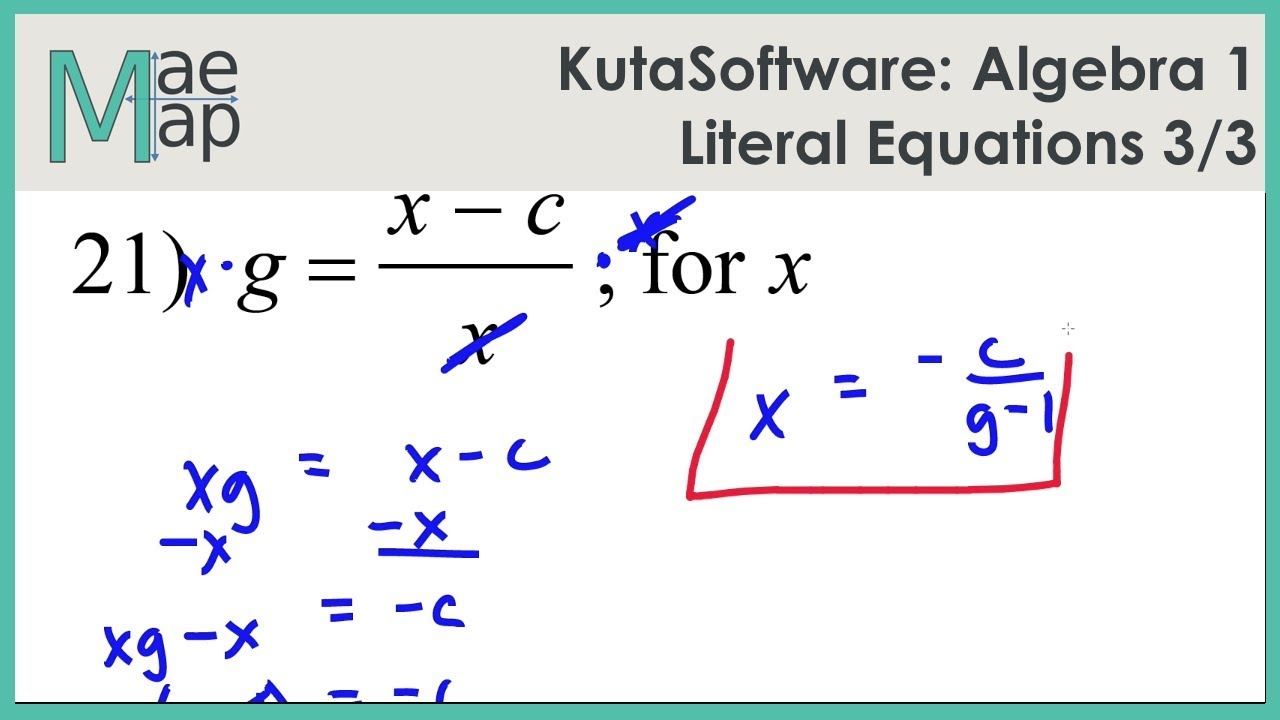 KutaSoftware: Algebra 22 - Literal Equations Part 22 Regarding Literal Equations Worksheet Answers