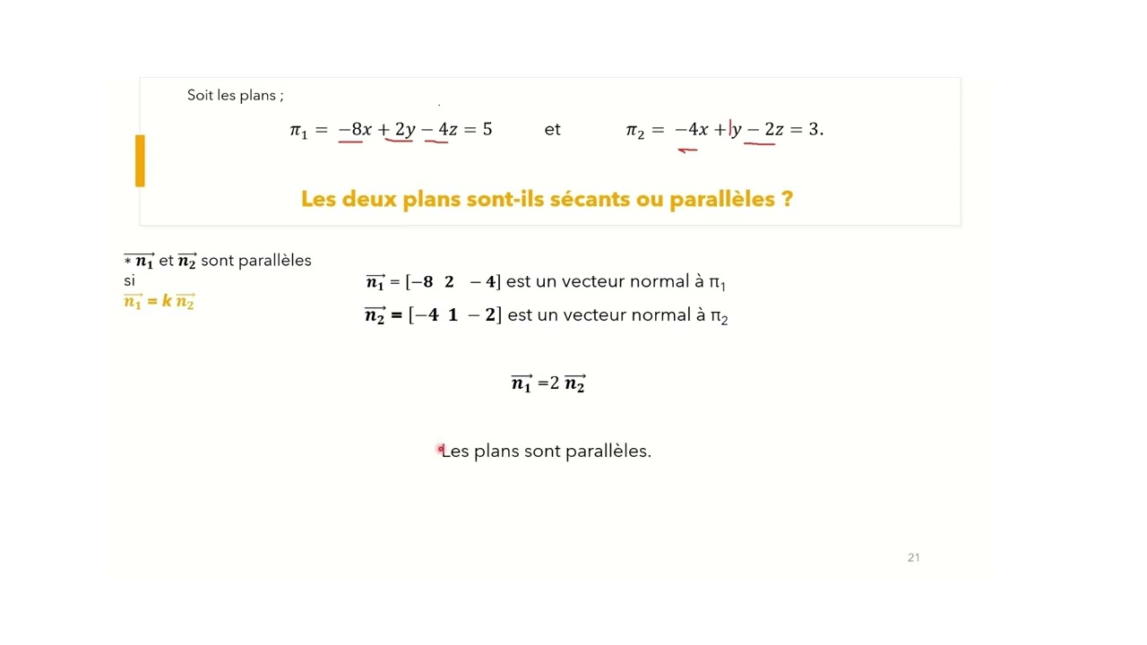 Distance entre 2 plans - Algèbre - CAM