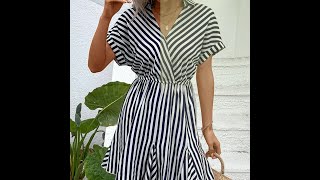 JUST ARRIVED - 20% OFF - Black and White Striped Johnny Collar Mini Dress at BalSata.com