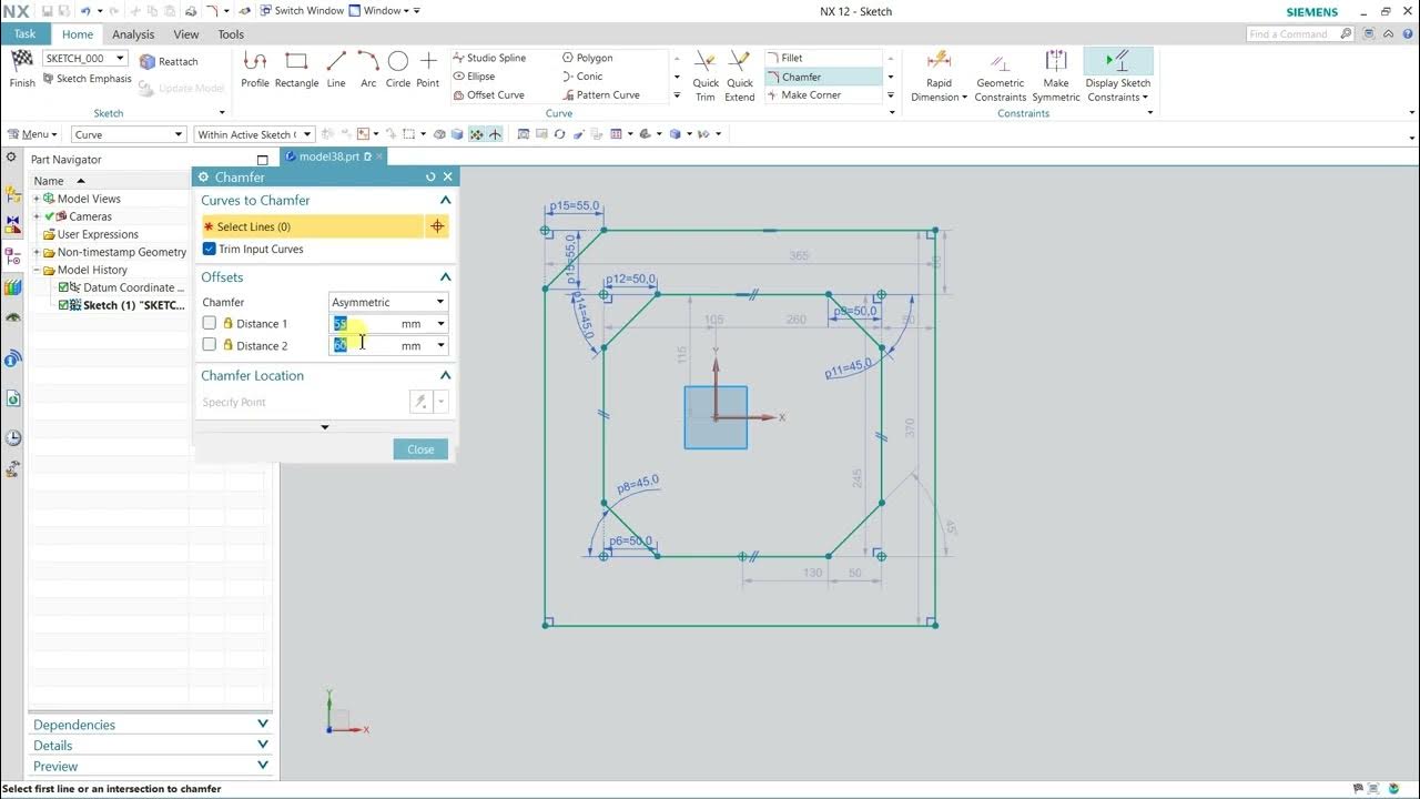 NX CAD SKETCHER 18 CHAMFER YouTube