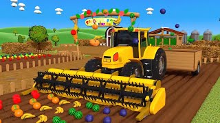 Learn Colors \& Fruits Names for Children with Giant Harvesting Tractor On Farm - ToyMonster