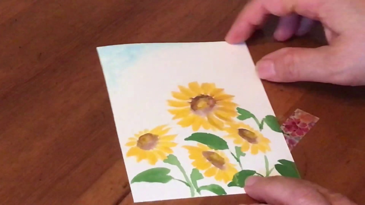 初心者の方も描けますハガキ絵 水彩画 ひまわり 花 Watercolor Painting That Can Be Easily Drawn Sunflower Youtube