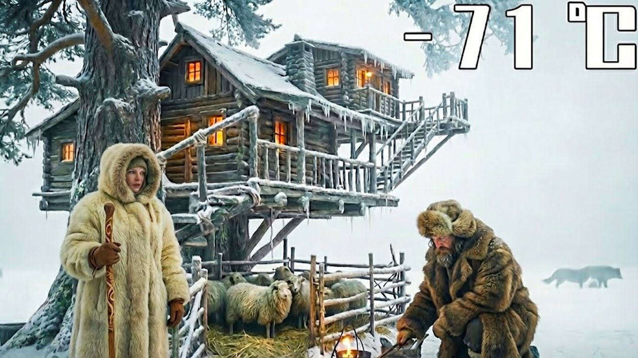 -71°C Blizzard: Smoking Fish & Guarding Wolf Traps at Spiral Treehouse | Yakutia Survival