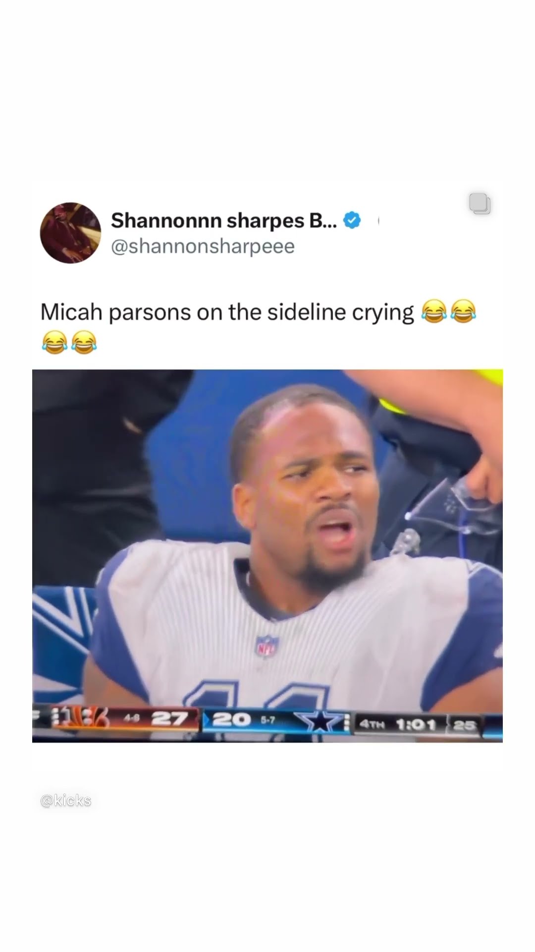 Parsons on the sideline crying #hoodnews #micahparsons #dallascowboys #football #omg #reaction #lol
