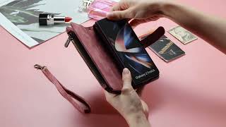 Zipper Wallet Case with Wrist Strap for Samsung Galaxy Z Fold 4 screenshot 5