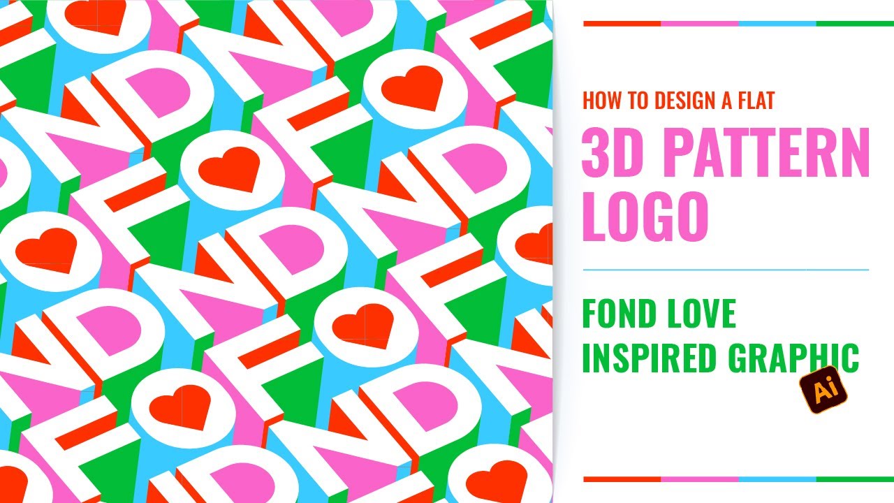 How To Design a Flat 3D-Style Pattern Logo in Adobe Illustrator | FOND Typography + Heart Icon