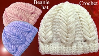 Gorro a Crochet en punto espigas de trigo en relieve tejido tallermanualperu