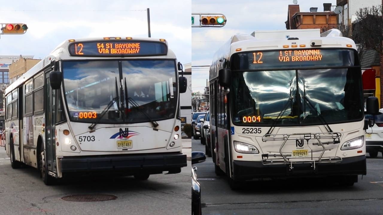 New Jersey Transit: 12 Bus Action along Broadway in Bayonne, NJ