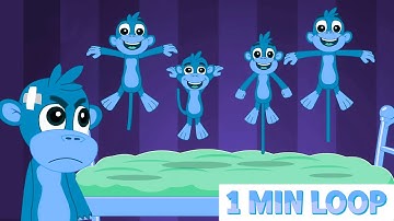 🐒 [1 MIN LOOP] Five Little Monkeys Jump & Giggle 🛏️ Fun 3D Animated English Song for MonkeyLoopWorld