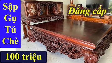 Tủ chè bách phương bàn giao tủ chè gỗ gụ khảm ốc đỏ Singapore và sập gụ thập điểu quần mai