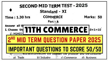 11th Commerce 2nd Mid Term 2025 Question Paper | 11th Commerce 2nd Mid Term Important Questions 2025