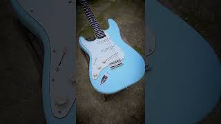 Left-handed S-Model in Sonic Blue. Fully relic’d by hand. #leftyguitar #customguitar
