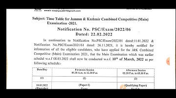 Revised Datesheet for JKAS mains 2021 | jammu and kashmir public service commission