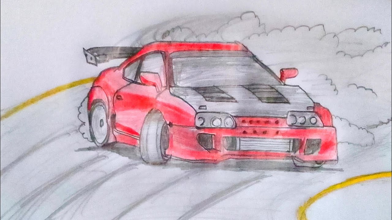 Toyota Supra Drifting Sketch | How to draw a Toyota supra 