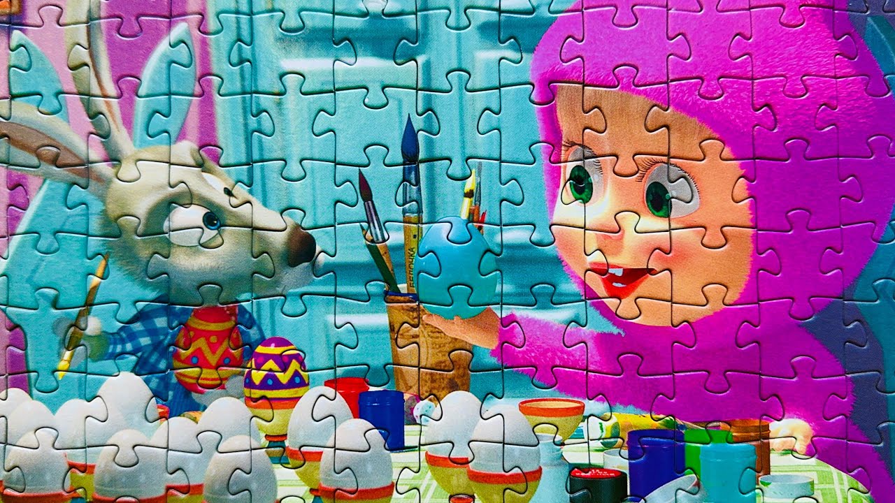 МАША И МЕДВЕДЬ - ЗАЙЧИК И МАША КРАСЯТ ЯЙЦА, СОБИРАЕМ ПАЗЛЫ MASHA AND ...