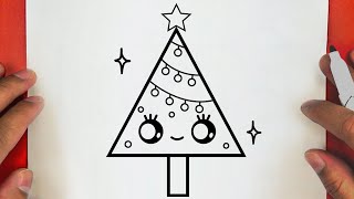 HOW TO DRAW A CUTE CHRISTMAS TREE, STEP BY STEP, DRAW Cute things