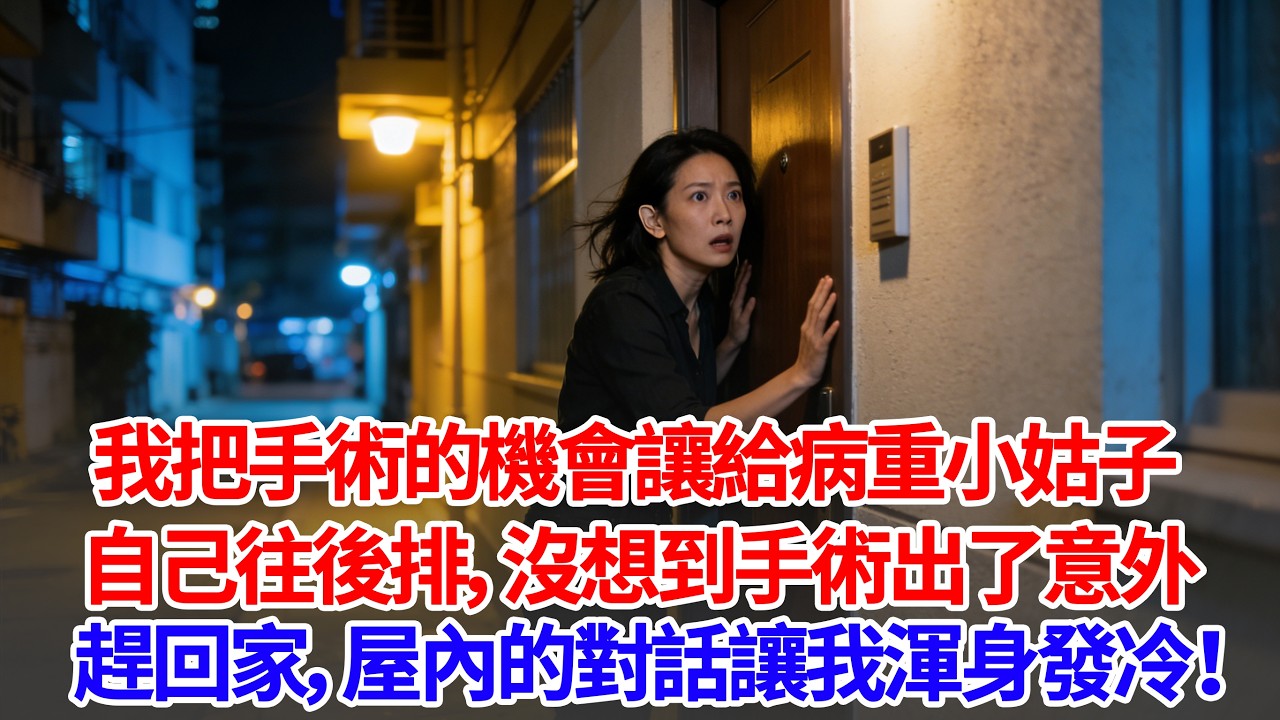 我把手術的機會讓給病重小姑子，自己往後排，沒想到手術出了意外。連夜趕回家通知時，門口聽見屋內的對話讓我渾身發冷！#人生感悟 #故事分享 #為人處世 #正能量 #情感 #葵寶說書鋪