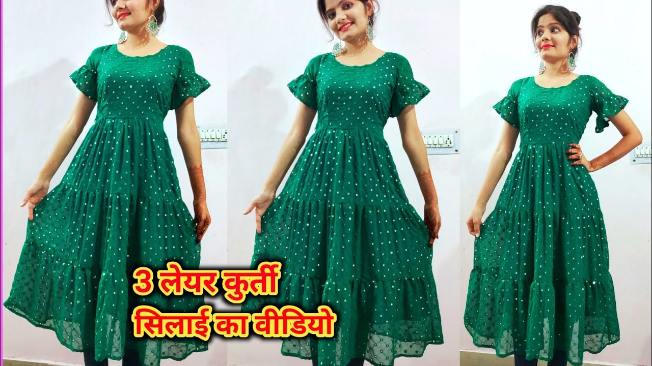 Umbrella frock cutting design/upper layer frock stitched dress/frill frock  (Customized)