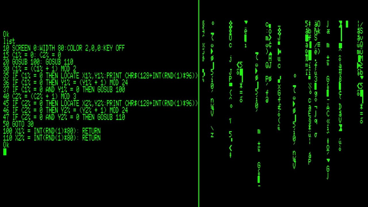 MSX Matrix Rain - Code - MSX 2 Basic 2.1 - Program Retrocomputing 1986 ...