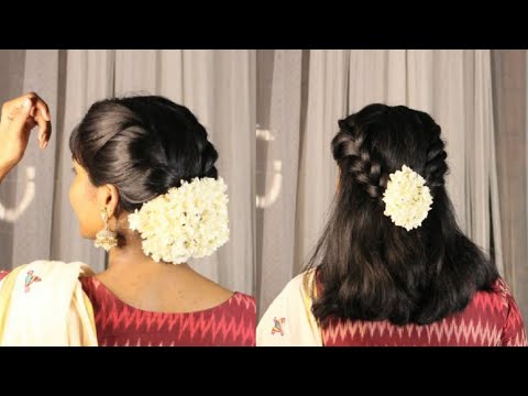 Easy traditional saree hairstyle with Jasmine flower | Hairstyle for short  hair | Preity Neereekshan - YouTube